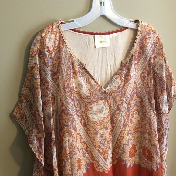 Anthropologie Maeve Orange Top M Boho Blouse Print - Picture 2 of 7